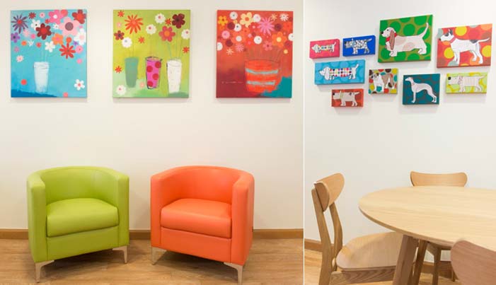 Parents room, with table, chairs and paintings on the walls