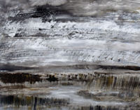 Rough stormy scene of marshes, clouds and flying birds