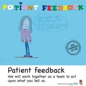 Poster illustrating promise 'Patient feedback - we will work together as a team to act upon what you tell us'.