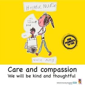 Poster illustrating promise 'Care and compassion - we will be kind and thoughtful'.