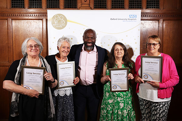 Megan Turmezei, Ann Readhead MBE, Patricia Lawes and Susan Cozier with Terry Roberts, Chief People Officer