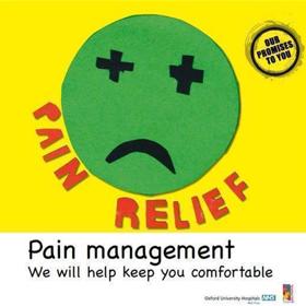 Poster illustrating promise 'Pain management - we will help keep you comfortable'.