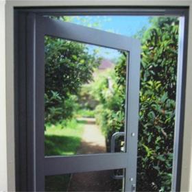 Artwork of door opening onto garden.